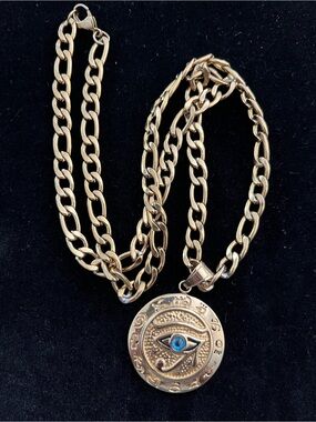 Gold-Tone Eye of Horus Pendant Necklace with Blue Accent